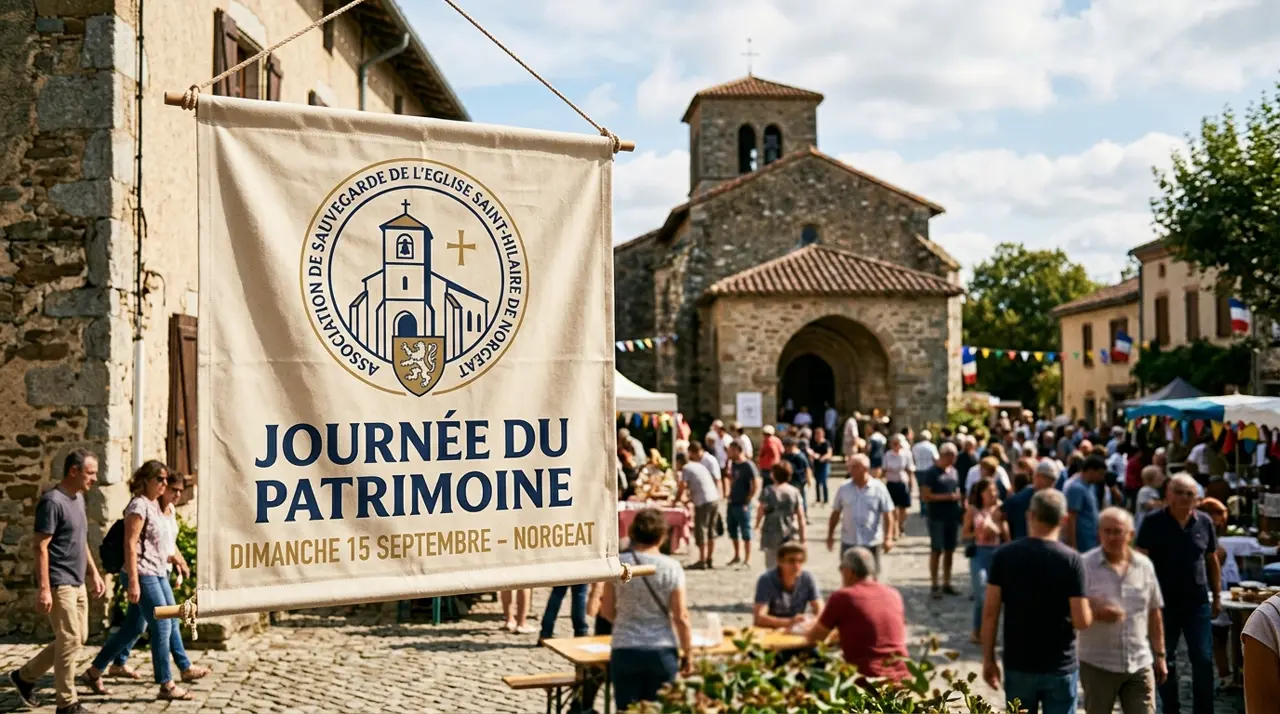 Bannière associative lors d'une manifestation publique pour le patrimoine de Norgeat