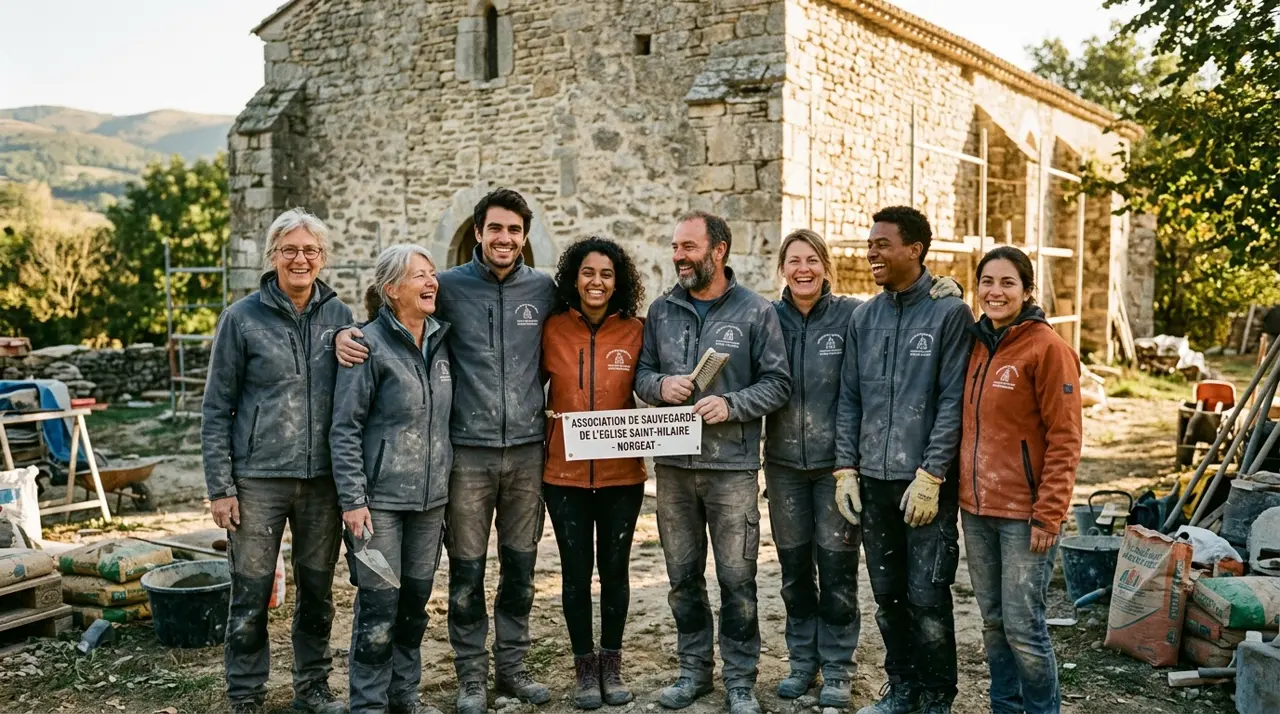 Groupe de bénévoles après un chantier participatif à Norgeat en Ariège